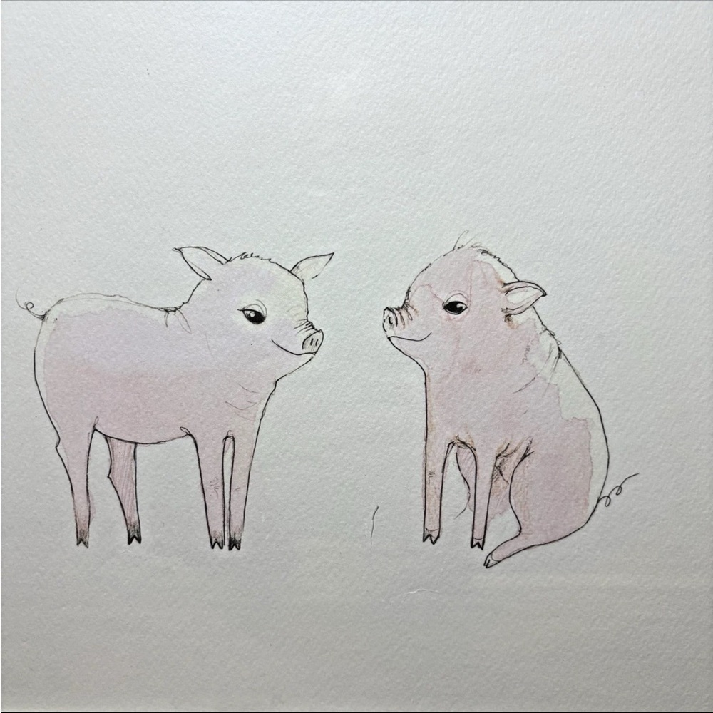 Restoration Hardware Baby Child Watercolor Animal print Pigs barnyard Nursery - Picture 2 of 8